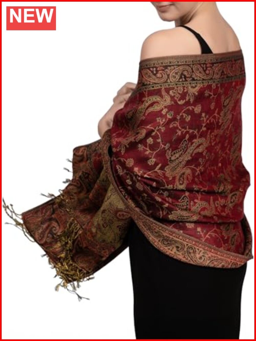 Reversible Paisley Pashmina Wrap Scarf Viscose Acrylic Shawl